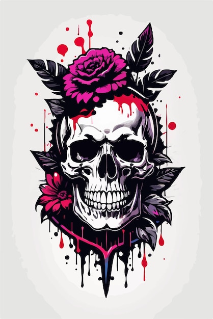 vector painting of skull and rose tattoo