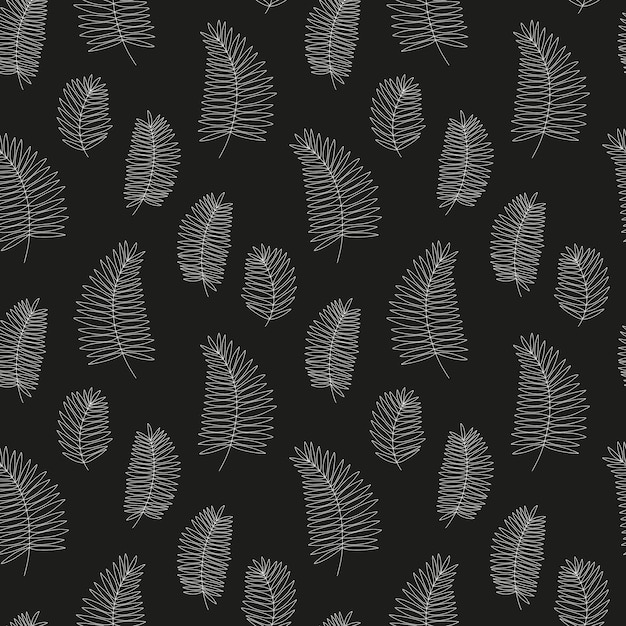 Vector palm tree leaves seamess pattern Hand drawn palm leaves on black background