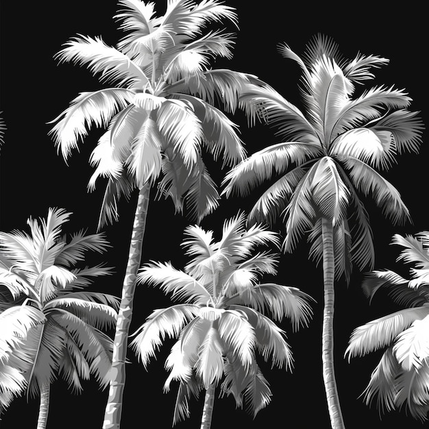 Vector palm tree tropic plant black seamless background tropical silhouette jungle texture subtropic