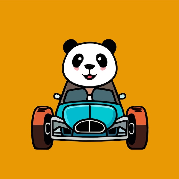 Vector panda driving a car a flat cartoon design for cute animals