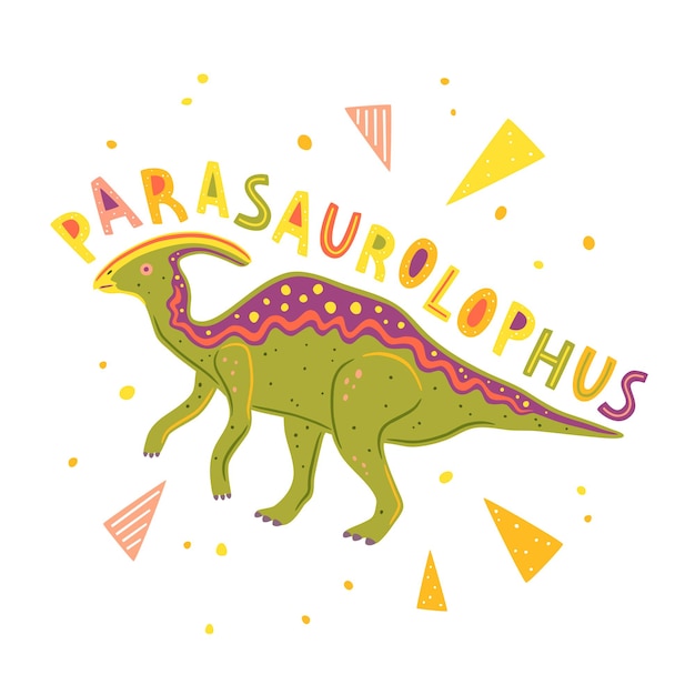 Vector Parasaurolophus lettering and colorful geometric elements