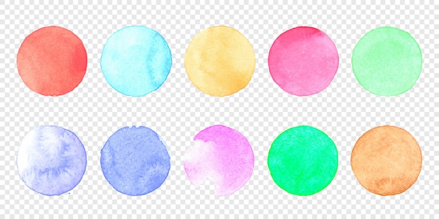 Vector pastel watercolor circle set. Color smear of watercolour splash stain on transparent