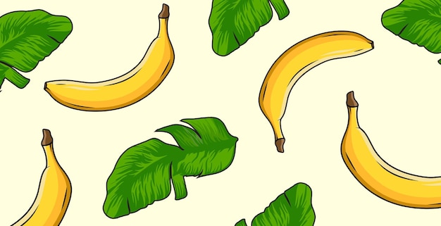 vector pattern of banana and its leaves background for restaurant cafe menu Vector doodle