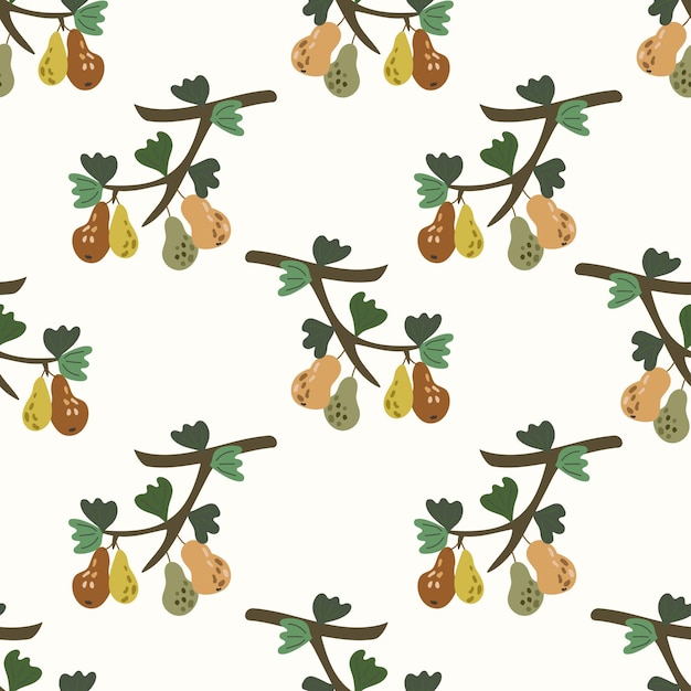 Vector pattern Pears on a tree branch Seamless pattern