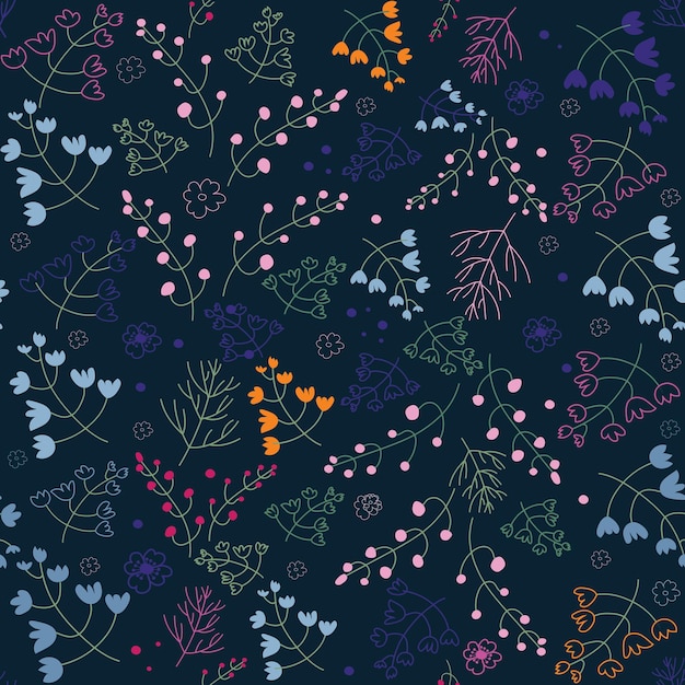 vector pattern with branches wildflowers leaves