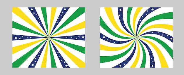 Vector pattern with burst set of 2 sun rays backgrounds in colors of Brazil flag.