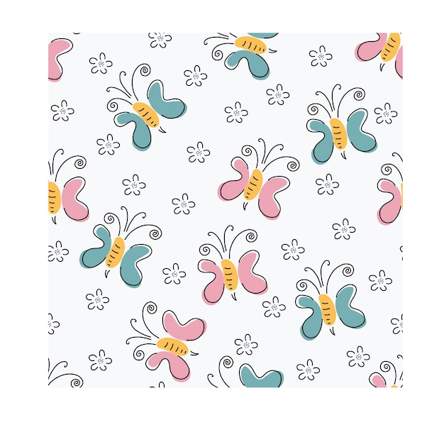 Vector pattern with doodle style butterfly Outlines of butterflies are great for print gift paper wedding greeting cards and textile