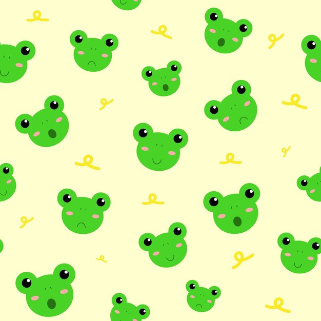 Vector vector pattern with frogs emotions on a light yellow background