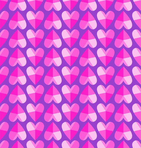 Vector pattern with hearts Hearts pattern isolated on purple background Pink trendy diamond flat hearts Seamless pattern for Valentines Day or pride month Geometric abstract backdrop For print