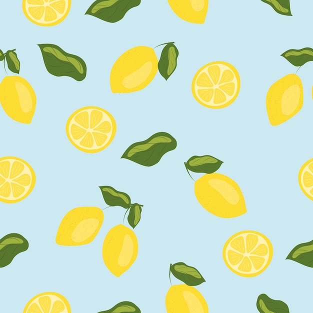 Vector pattern with Sicilian lemons on a light blue background.
High quality vector image.