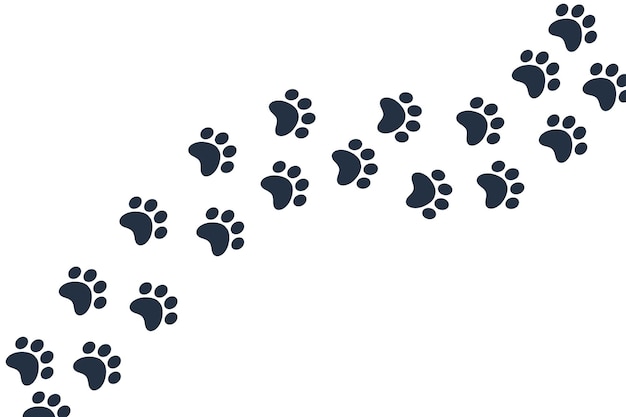 Vector paw prints cat dog puppy pet trace trail across screen