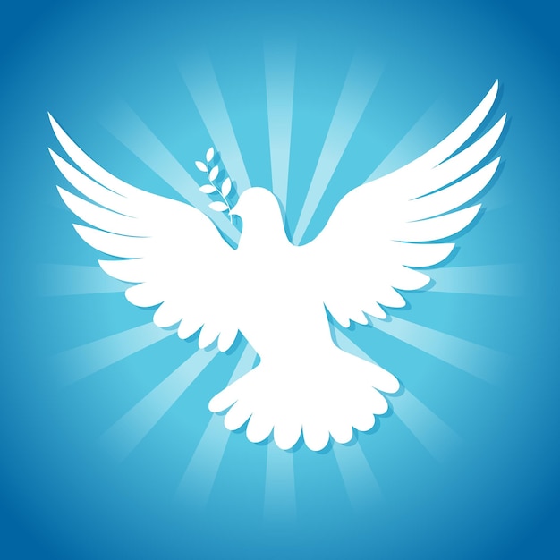 Vector peace dove and flat logo icon blue background World Peace Day poster card design Peace symbol