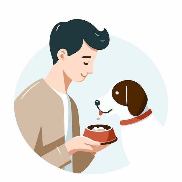 Vector vector of people feeding dogs