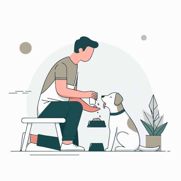 Vector vector of people feeding dogs