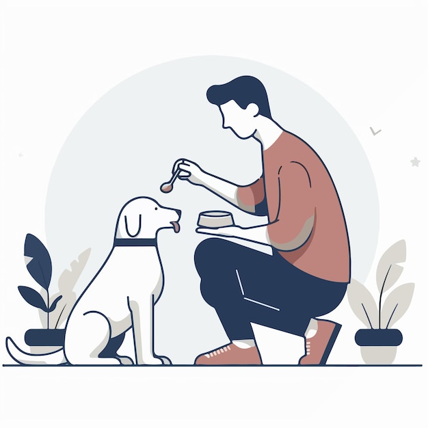 Vector vector of people feeding dogs