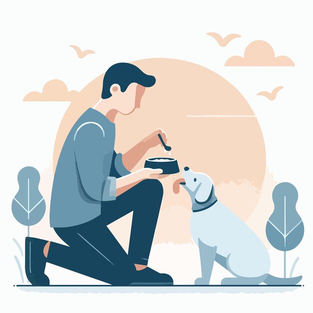 Vector vector of people feeding dogs