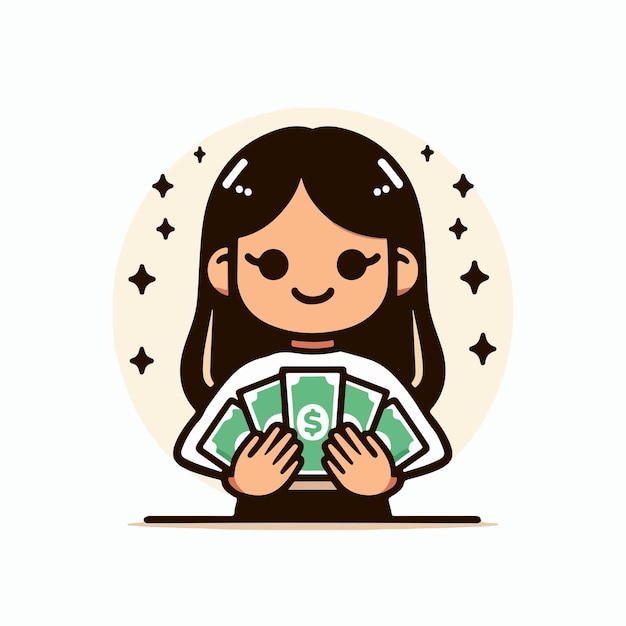 Vector people hold a lot of cartoon illustration money