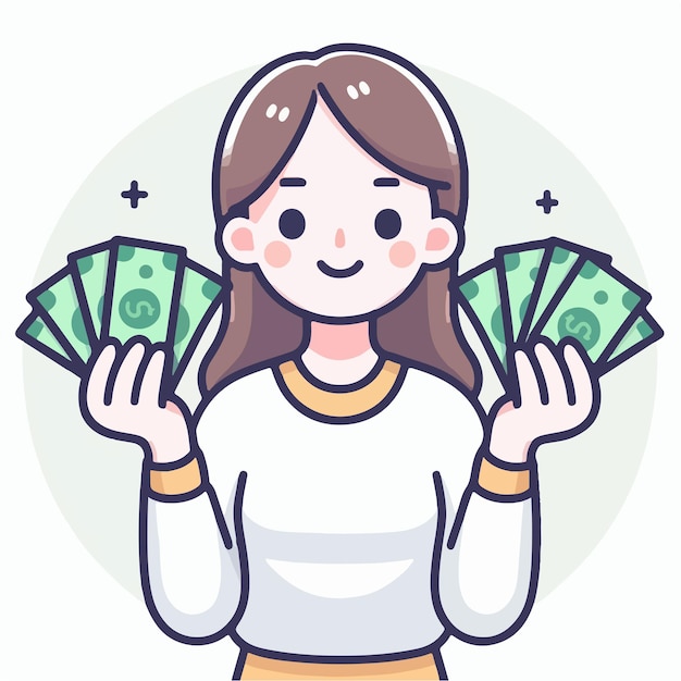 Vector people hold a lot of cartoon illustration money