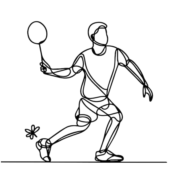 Vector vector of people playing badminton with continuous line style