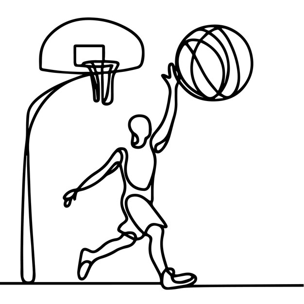 Vector vector of people playing basketball in continuous line style