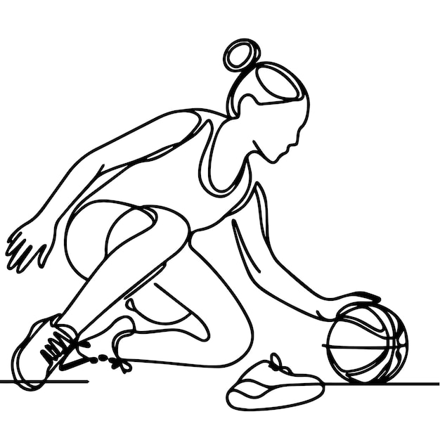 Vector vector of people playing basketball in continuous line style