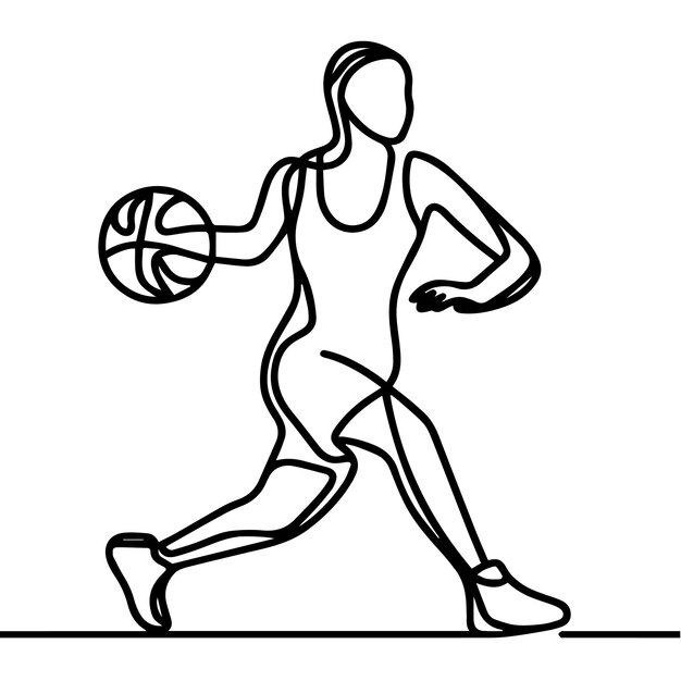 Vector vector of people playing basketball in continuous line style