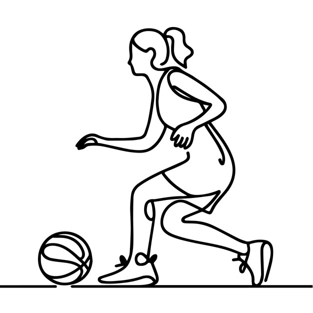 Vector vector of people playing basketball in continuous line style