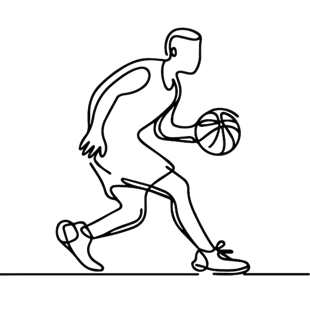 Vector vector of people playing basketball in continuous line style