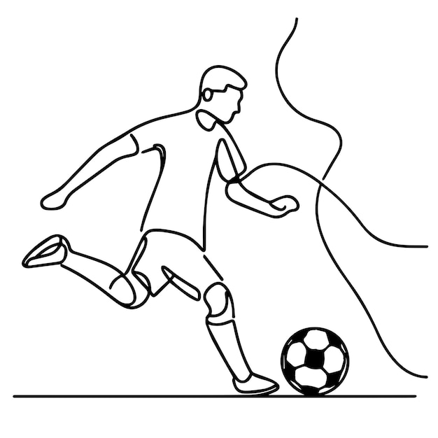 vector of people playing football in continuous line style