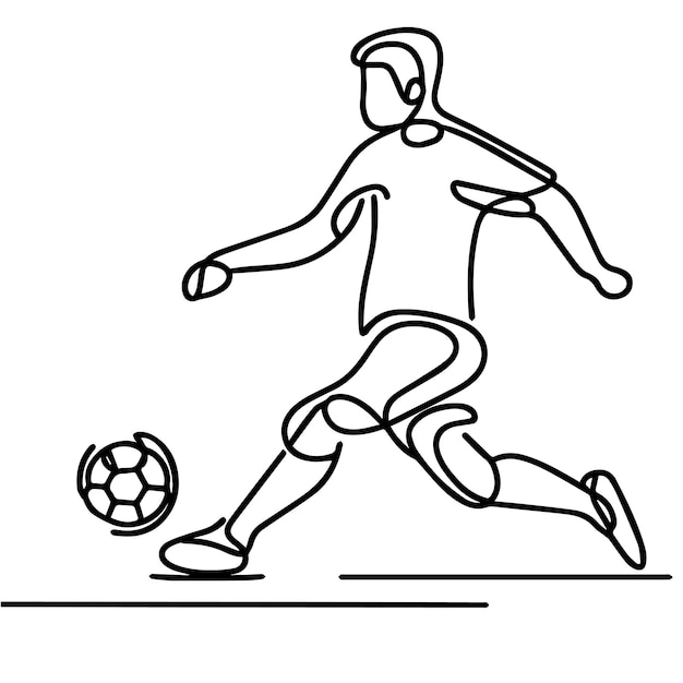 vector of people playing football in continuous line style