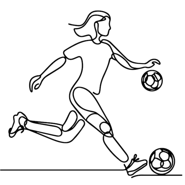 vector of people playing football in continuous line style