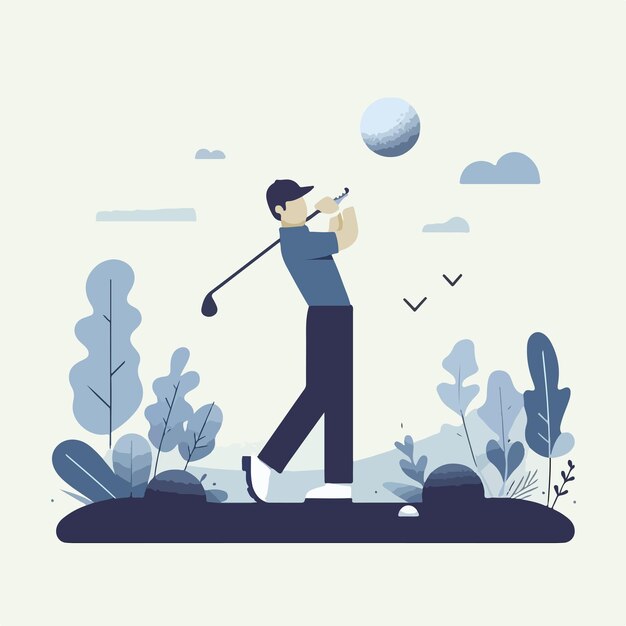 Vector vector of people playing golf with a simple and minimalist flat design style