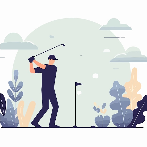 Vector vector of people playing golf with a simple and minimalist flat design style