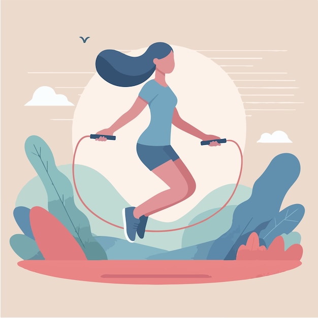 Vector of people playing jump rope in flat design style