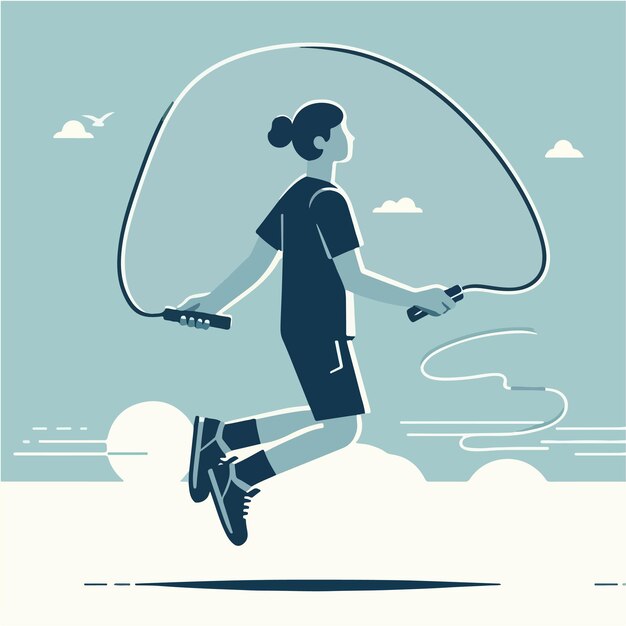 Vector vector of people playing jump rope in flat design style