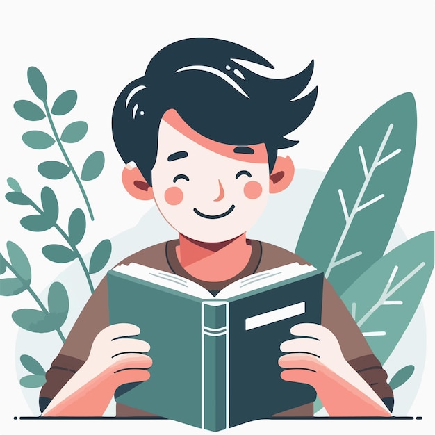 Vector vector of people reading a book with a simple and minimalist flat design style