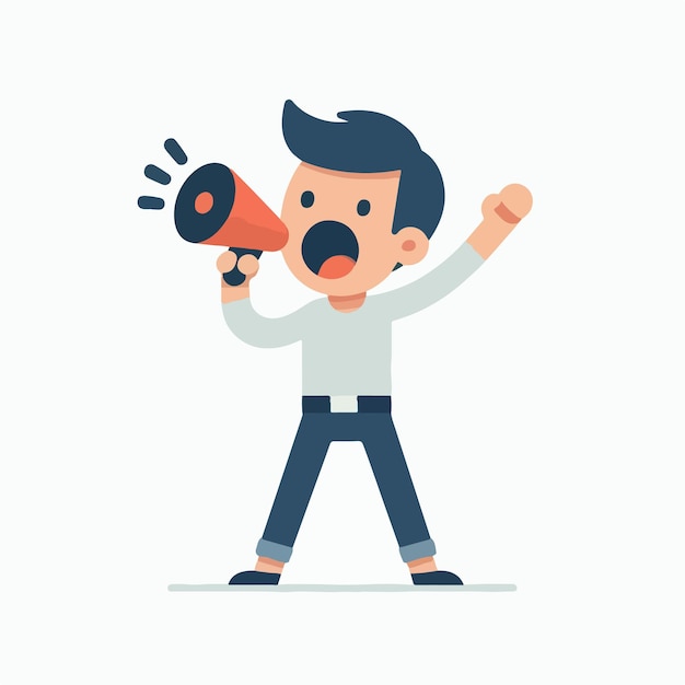 Vector vector of people shouting with a megaphone with a simple flat design style