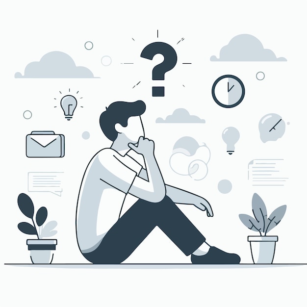 Vector vector of people sitting and thinking in flat design style