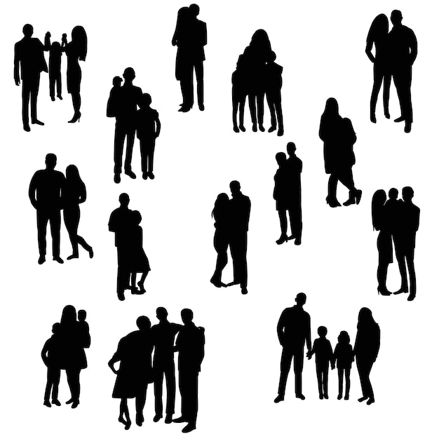 Vector, people stand, group of silhouettes