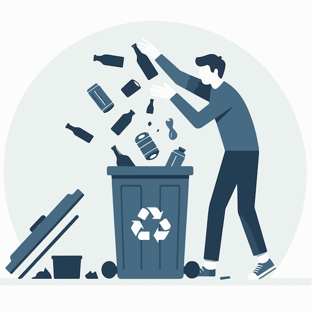 Vector vector of people throwing rubbish into a rubbish box in a flat design style