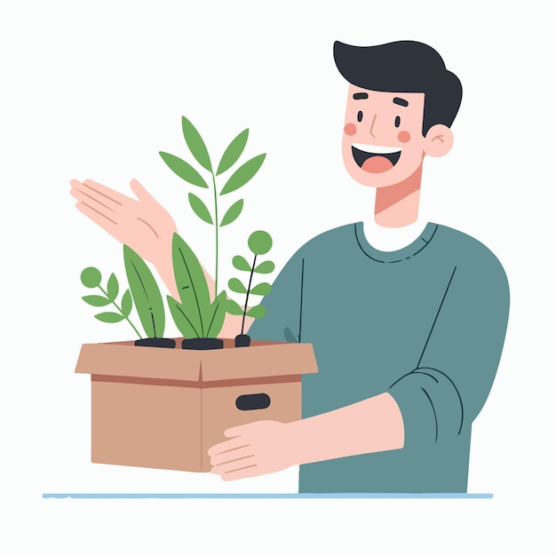 vector of a person carrying plants in a flat design style