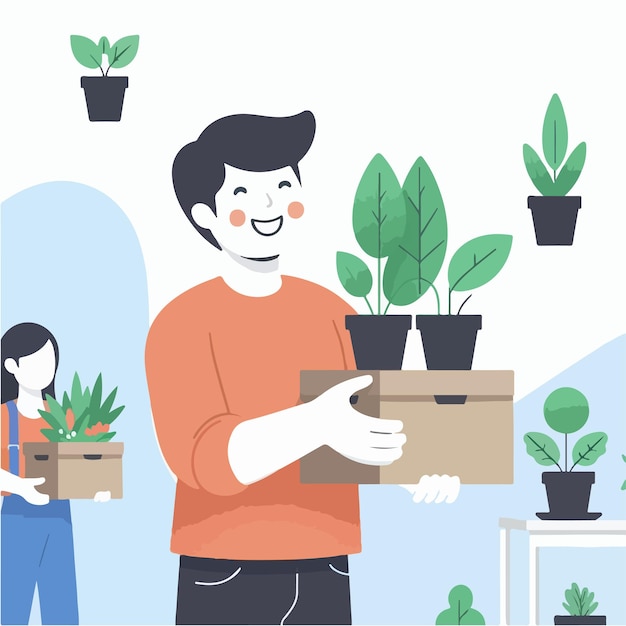 vector of a person carrying plants in a flat design style