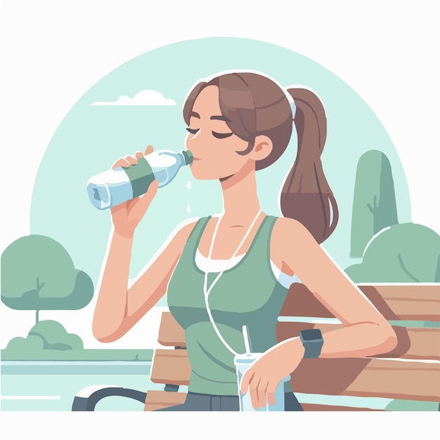 Vector vector of a person drinking water after exercise