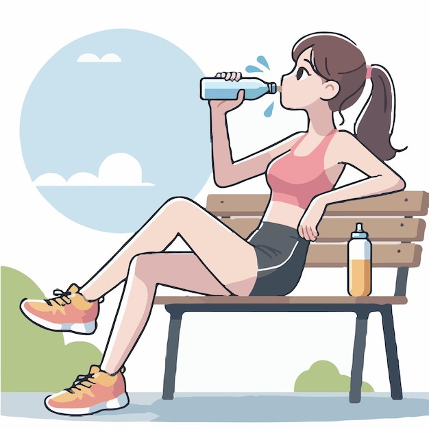 vector of a person drinking water after exercise