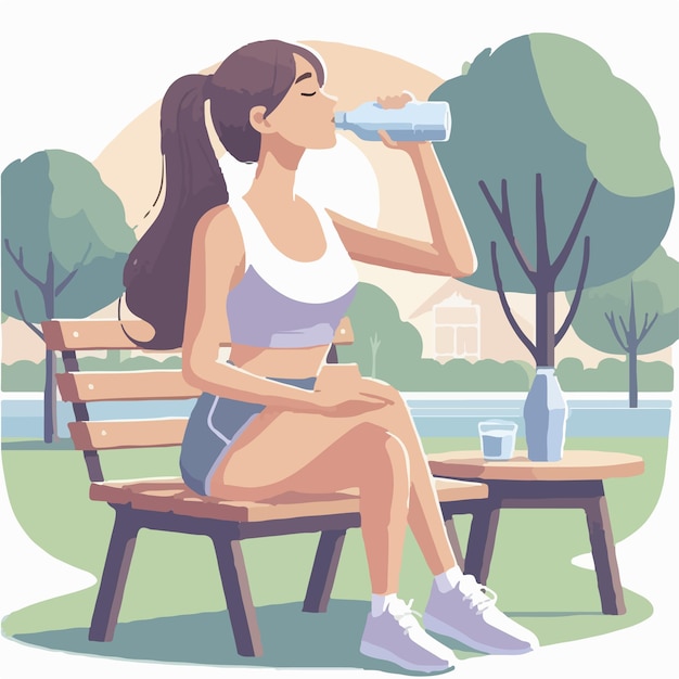 vector of a person drinking water after exercise