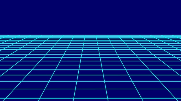 Vector perspective grid Digital background in retro style Wireframe landscape on blue background