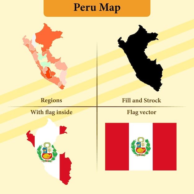 Vector vector peru map vector states and lines and full with vector flag and flag map