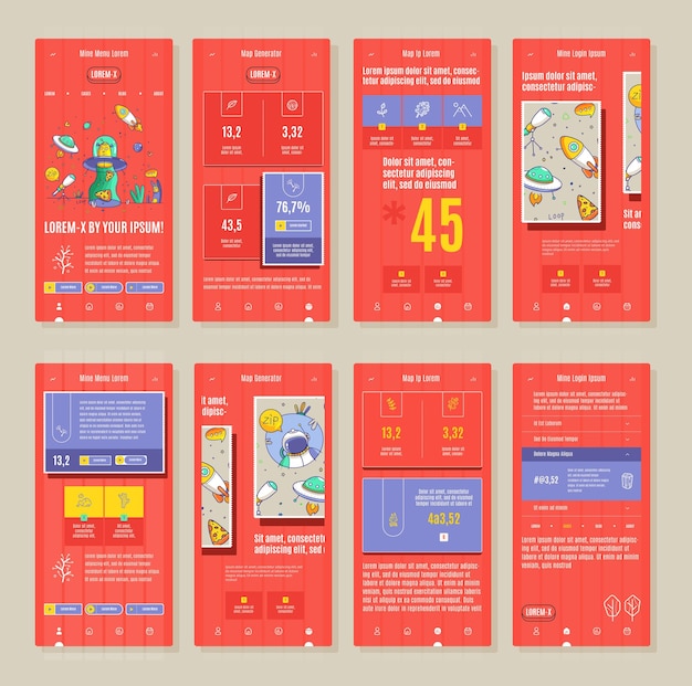 Vector Phone GUI Template. Wireframe UI Kit.