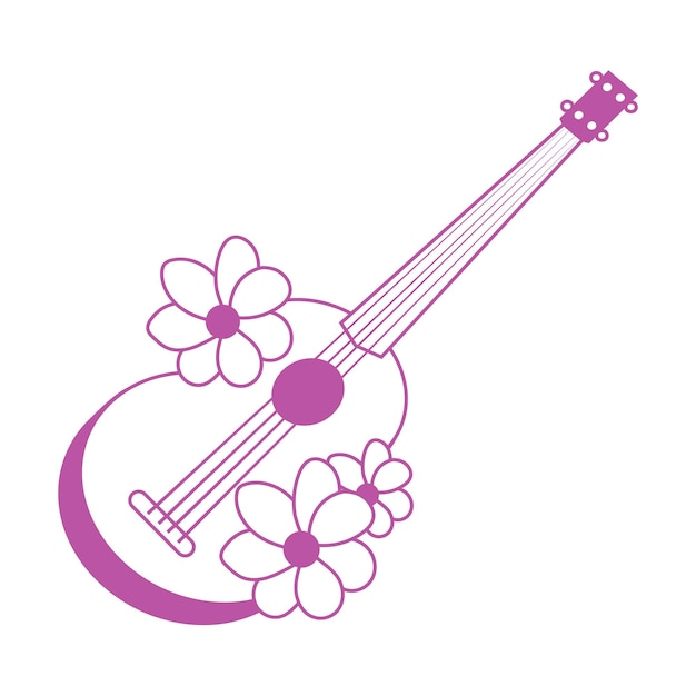 Vector picture sticker small ukulele guitar with flowers, pink line