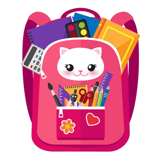 Vector pink bag with school stationery